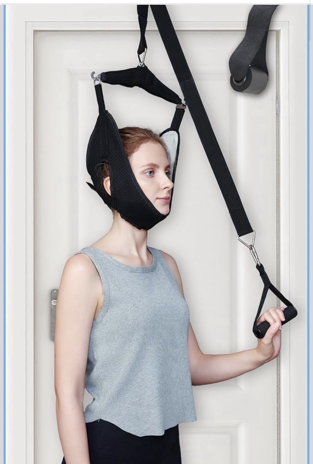 Pauline Adjustable Neck Traction Brace Head Halter Door Strap Black One Size