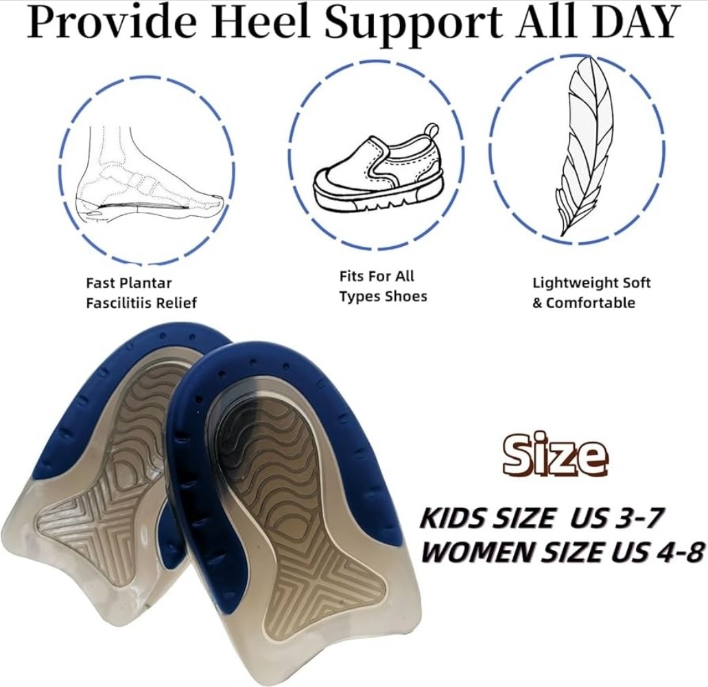 2 Pair Kids Heel Cups for Heel Pain Sport Shock Absorbing Lightweight (Kids 3-7)