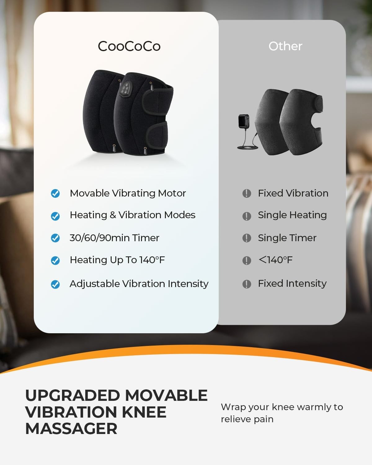 CooCoCo FSA Eligible Knee Massager Adjustable Vibration Motor, Knee Heating Pad