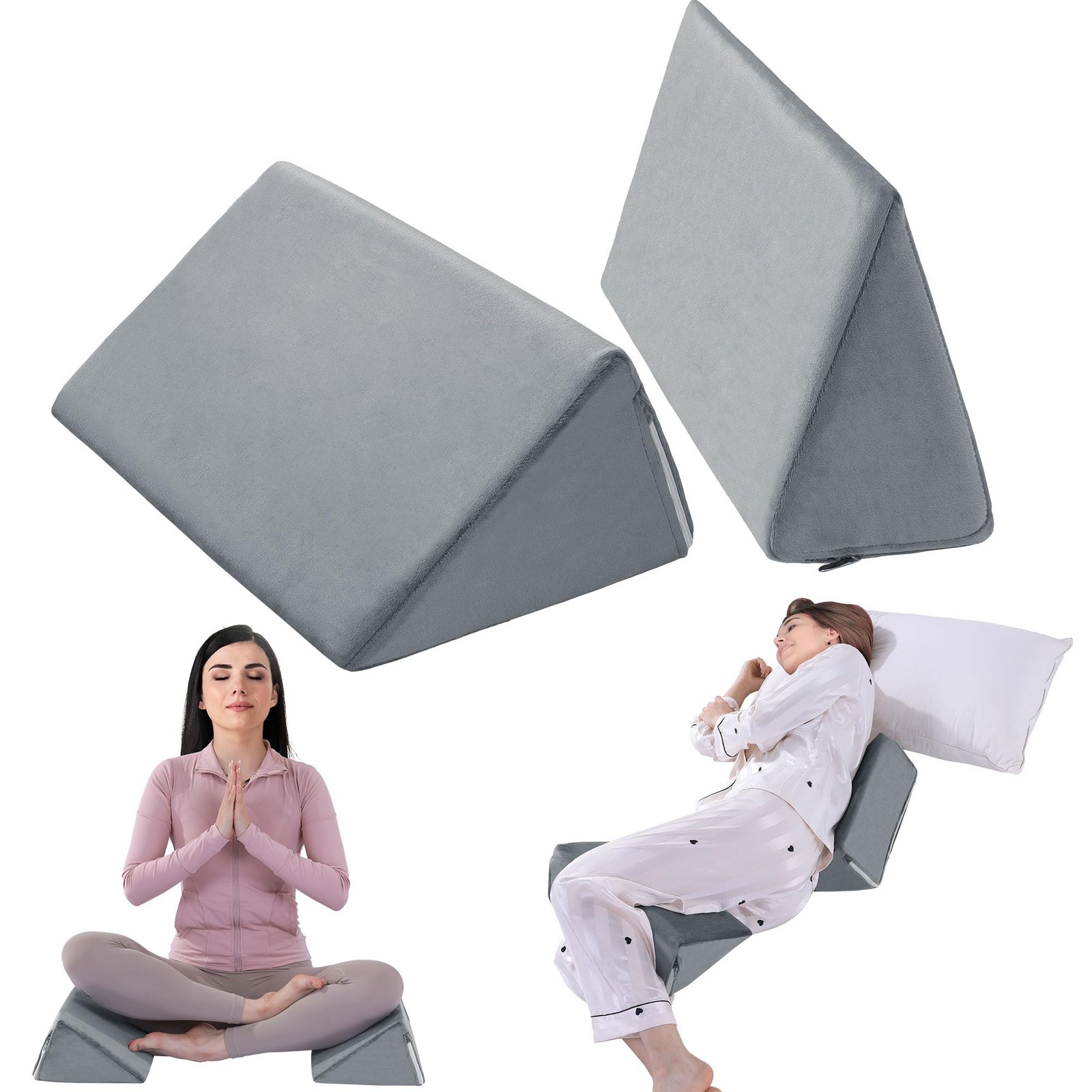 BALAPET 2 Pcs Small Wedge Pillow for Sleeping，Premium Foam 15*5.5*8inch, Gray