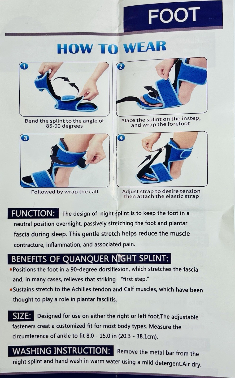 Night Splint Foot Brace – Plantar Fasciitis / Sprain Support Pain Relief