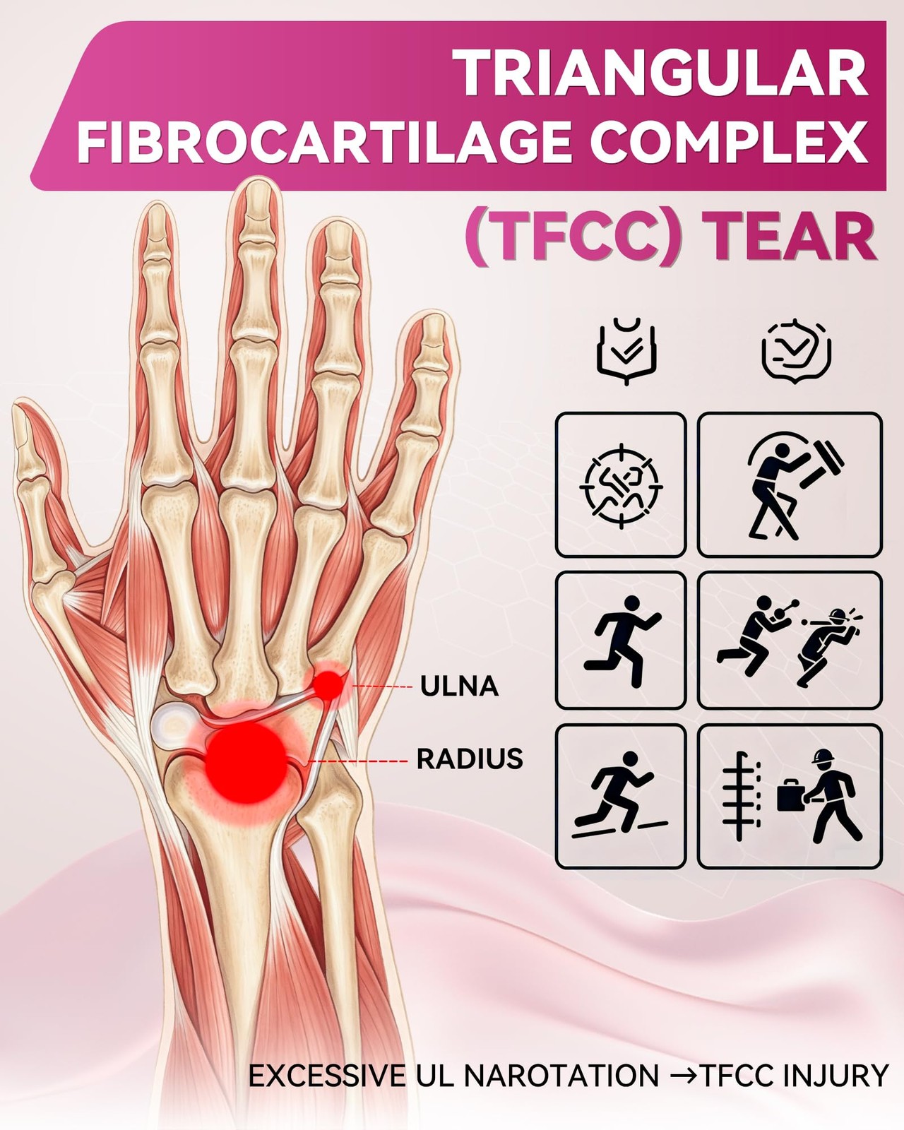 Wrist Brace For TFCC Tears Adjustable Wrap Support Hand Pain Relief Splint