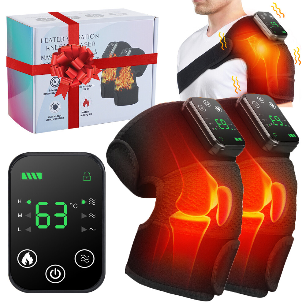 2PCS Cordless Heated Knee Massager Vibration Heating Shoulder Brace Support Wrap