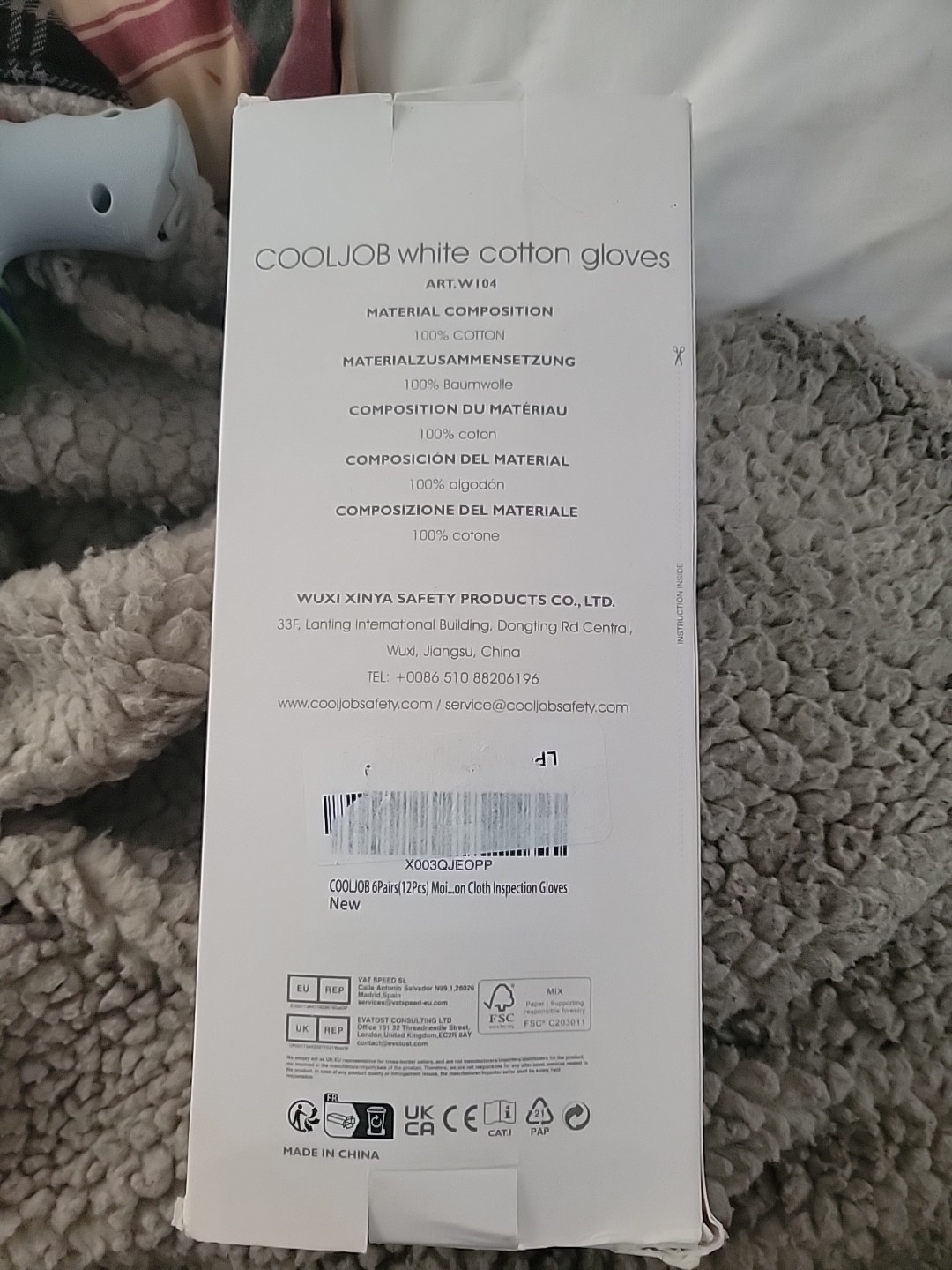 COOLJOB 100% Cotton Gloves & Wash Bag Large 6 Pair Moisturizing SPA