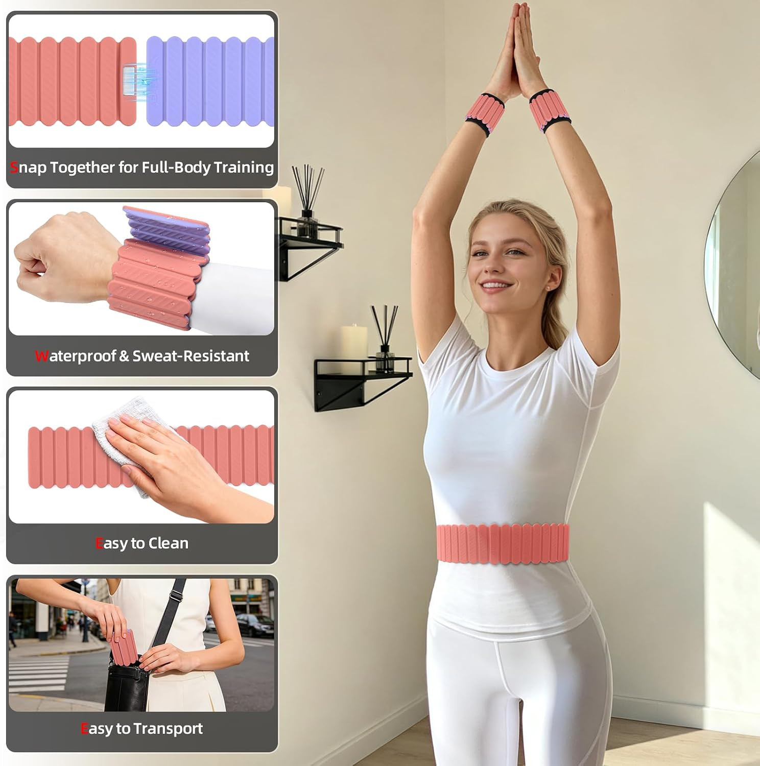 Adjustable Wrist & Ankle Weights 2Pack, Wearable Silicone Weighted Bracelet for