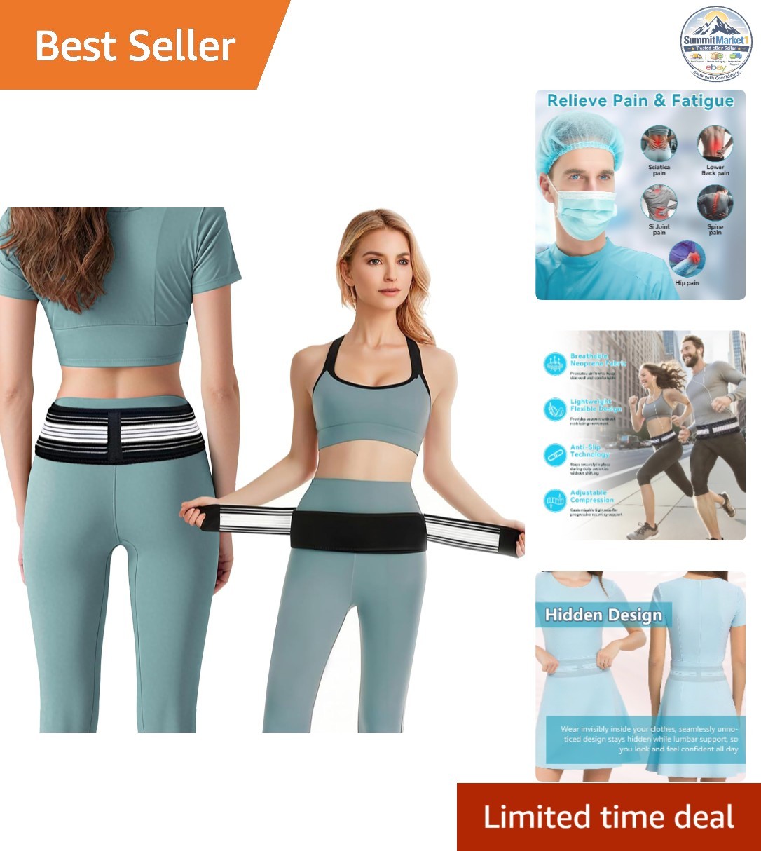 Lower Back Brace Adjustable Support Sciatica Hip Spine Pain Relief