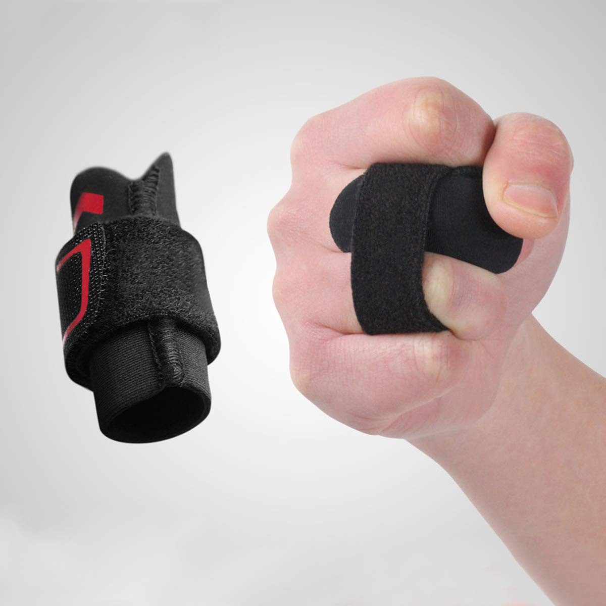 Neoprene Finger Splint Wraps Adjustable Brace M, Red & Black