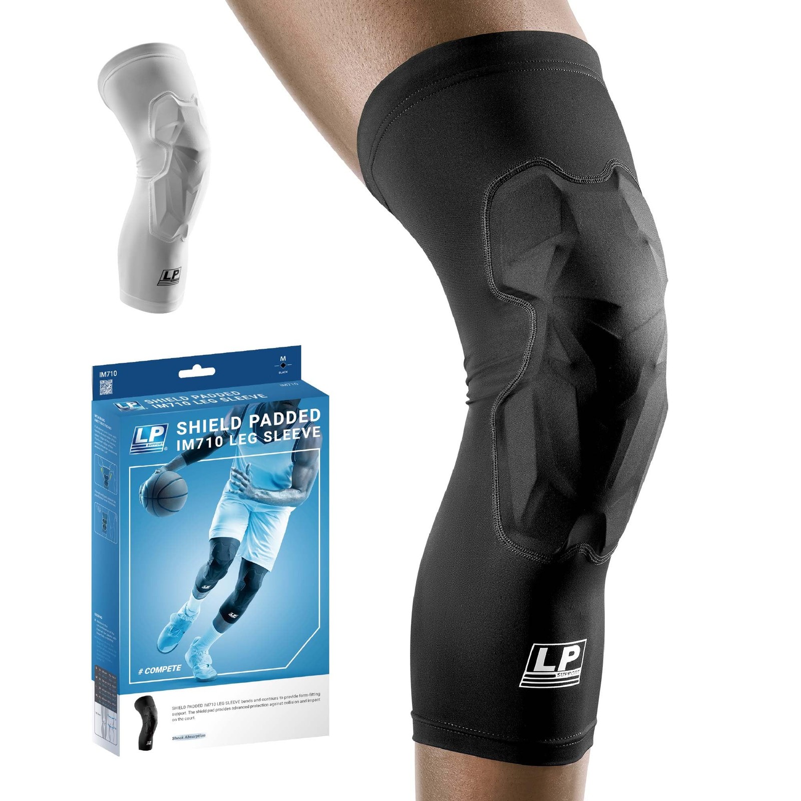 IM710 Black L Padded Leg Compression Sleeve Knee Pad For Gym Workouts 1 PC