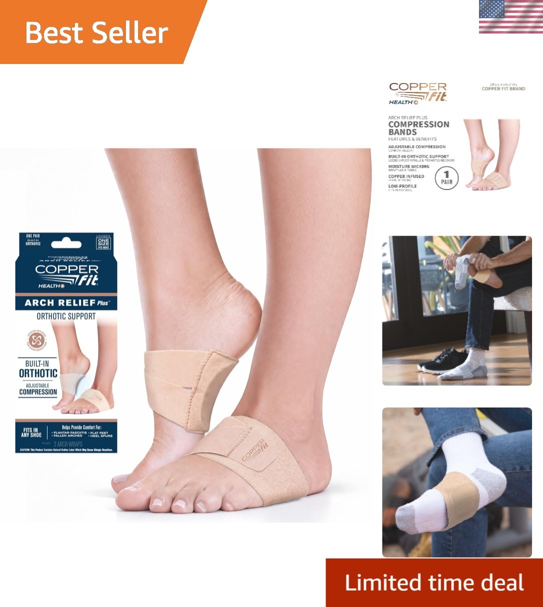 Arch Relief PLUS – Copper-Infused Compression Wraps for Foot Comfort, Set of 2