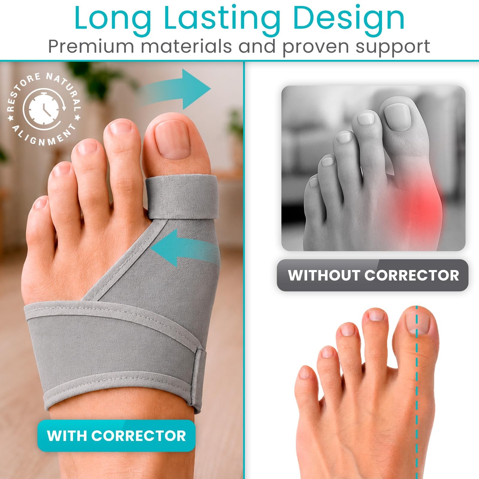 Vive Bunion Brace (Pair) – Big Toe Corrector 1 Count (Pack of 1), Gray