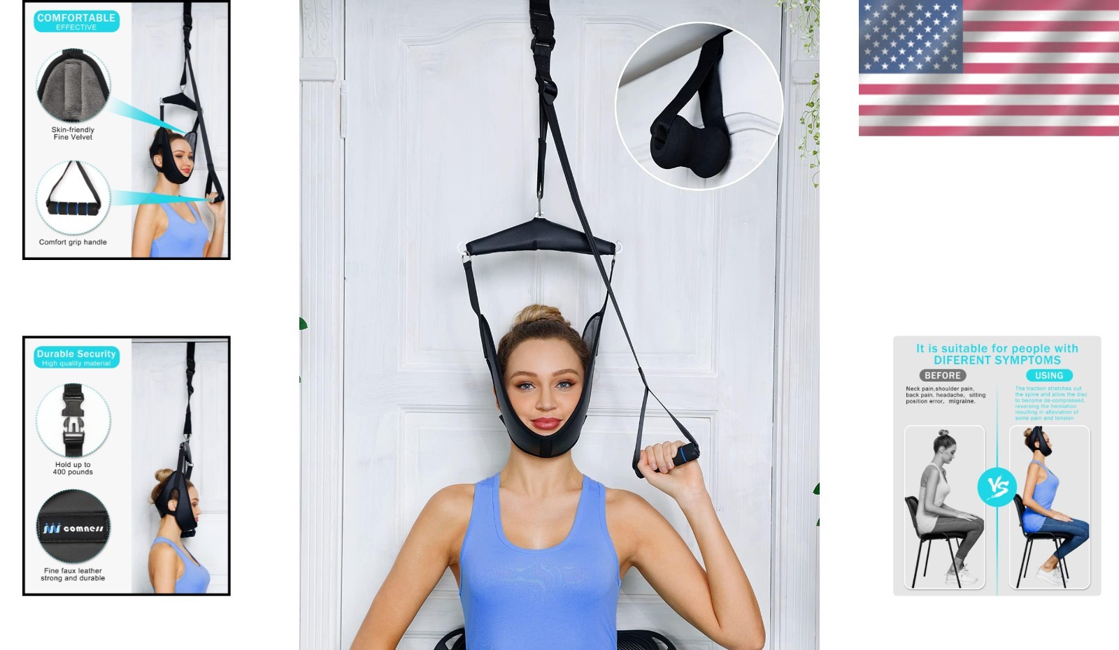 Neck Traction Device Over Door Portable Cervical Neck Pain Relief Therapy