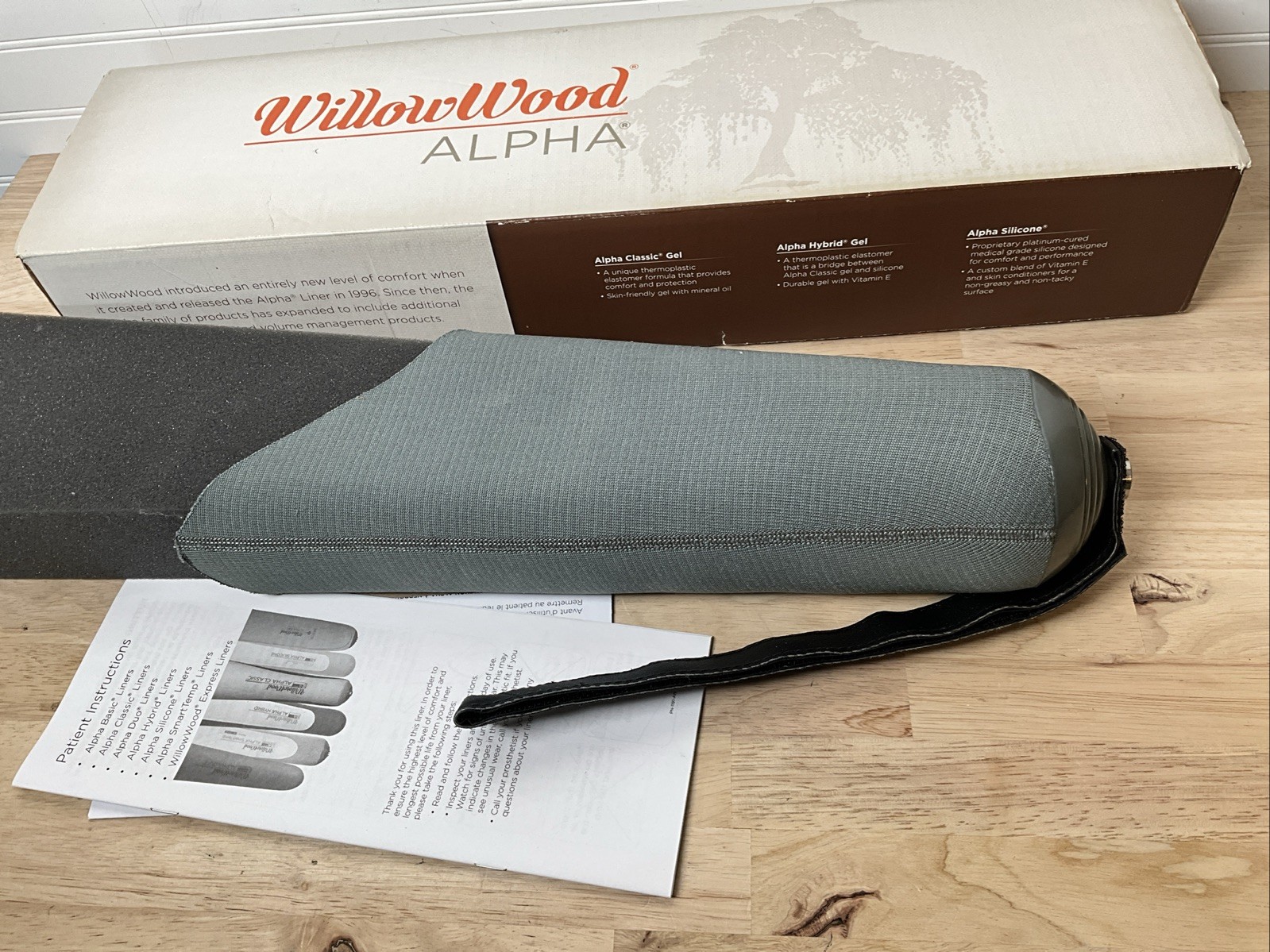 WillowWood Alpha Hybrid Gel Prosthetic Liner, Size Large, Gray IN BOX