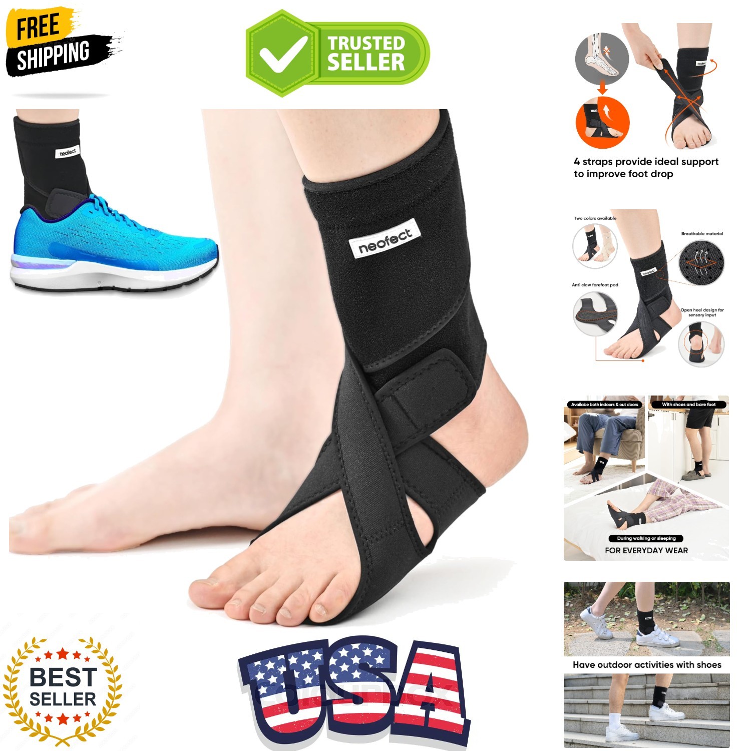 Drop Foot Brace – Adjustable AFO Ankle Brace for Walking & Stroke Recovery, B…