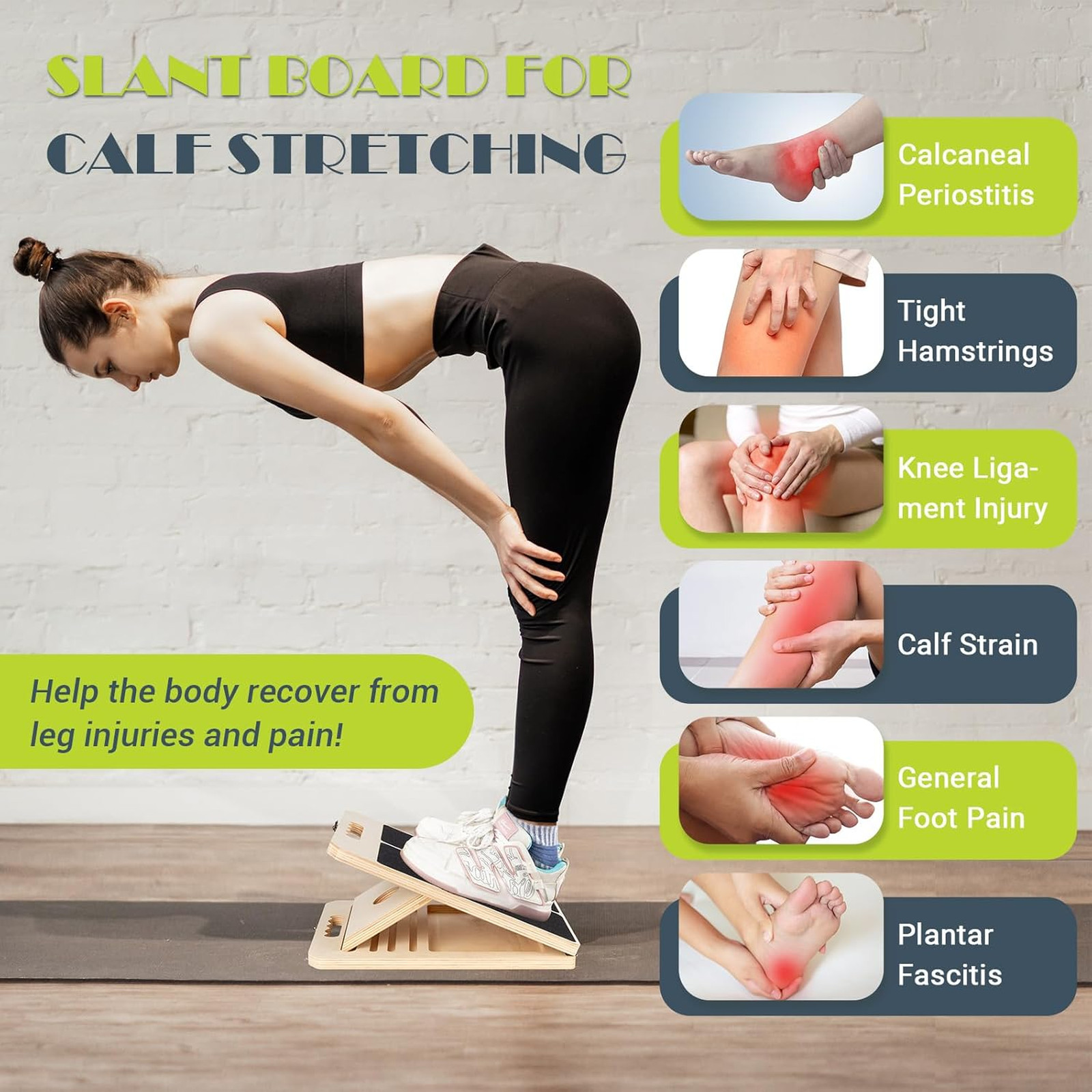 Calf Stretching Slant Board Adjustable Portable Wooden Incline for Leg Knees