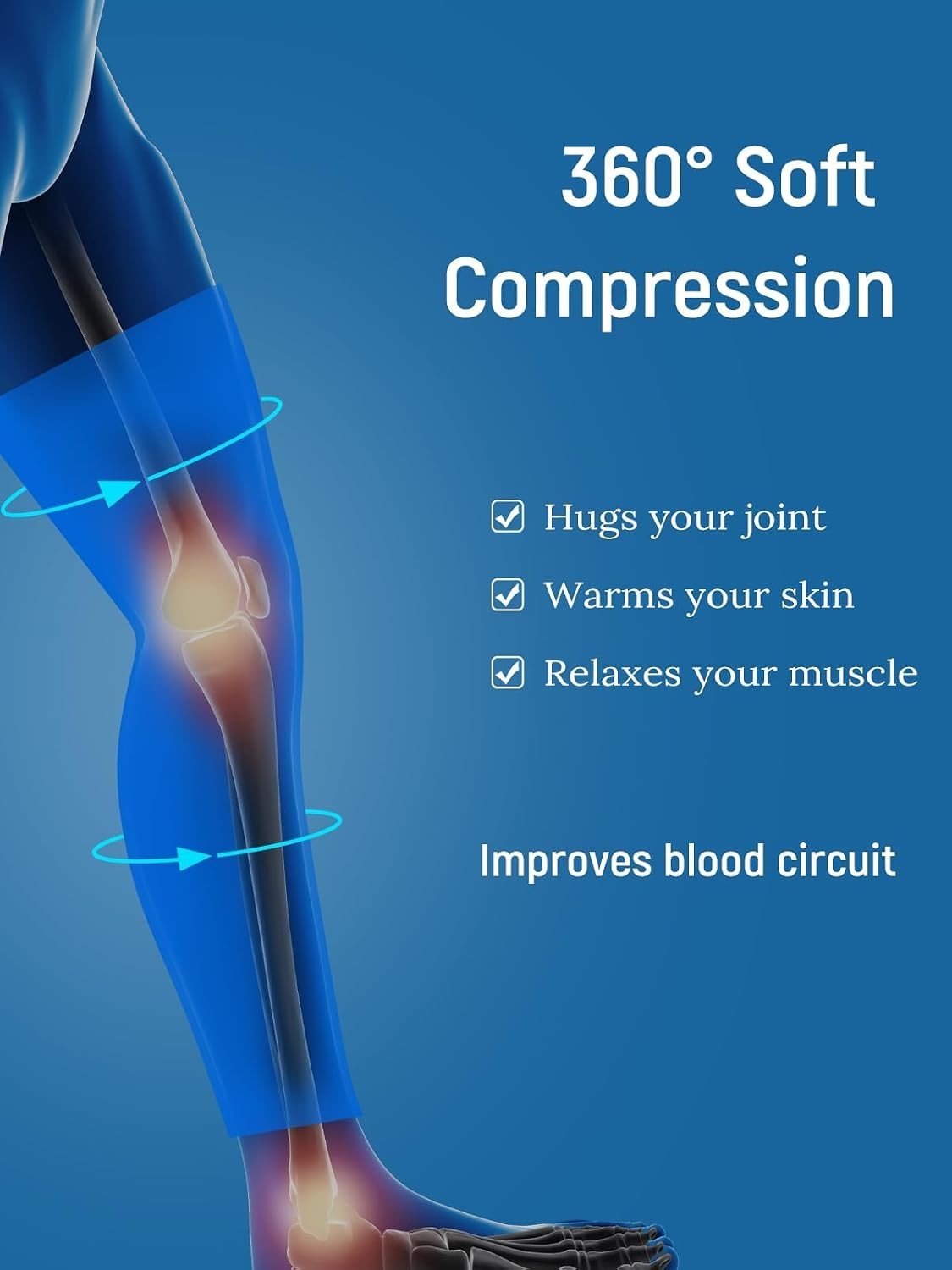 Leg Compression Sleeve Full Length Knee Sleeve Covers Thigh, Knee and Calf LARGE