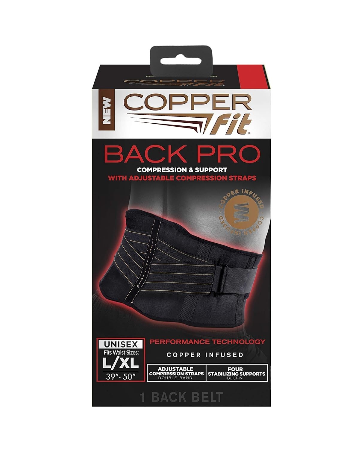 Customizable Copper Fit Back Brace – Large/X-Large for Active Relief, 39”-50”