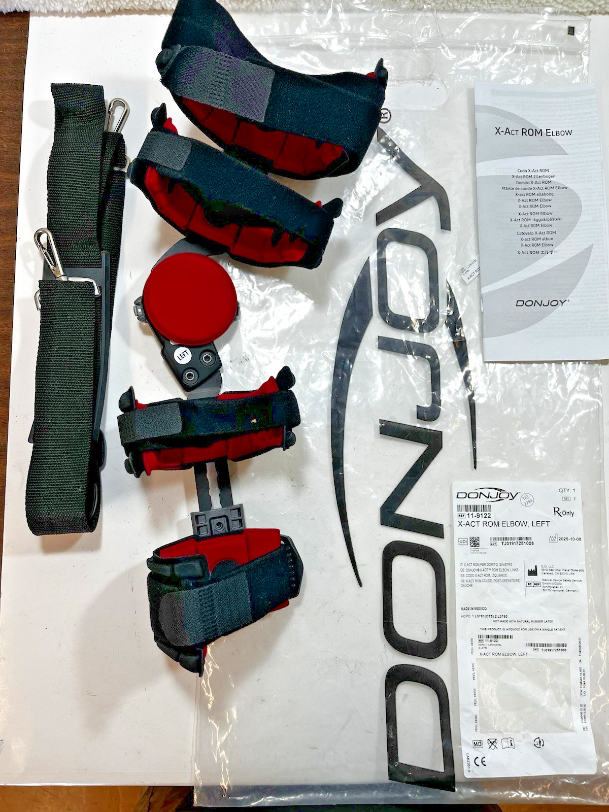Donjoy X-Act ROM Elbow Brace: Left Black/Red 11-9122 Universal Size Ships Fast!