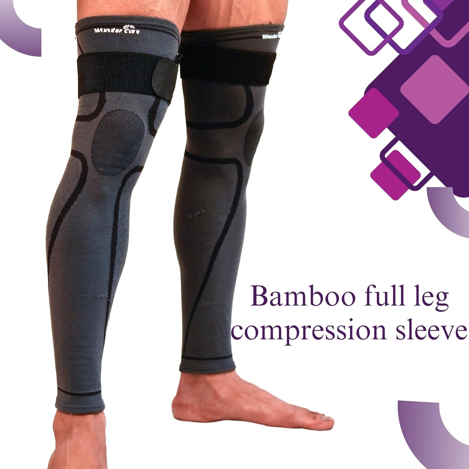 Full Leg Compression Leg Sleeves for Men & Women Socks Brace UV Leg Black grey N