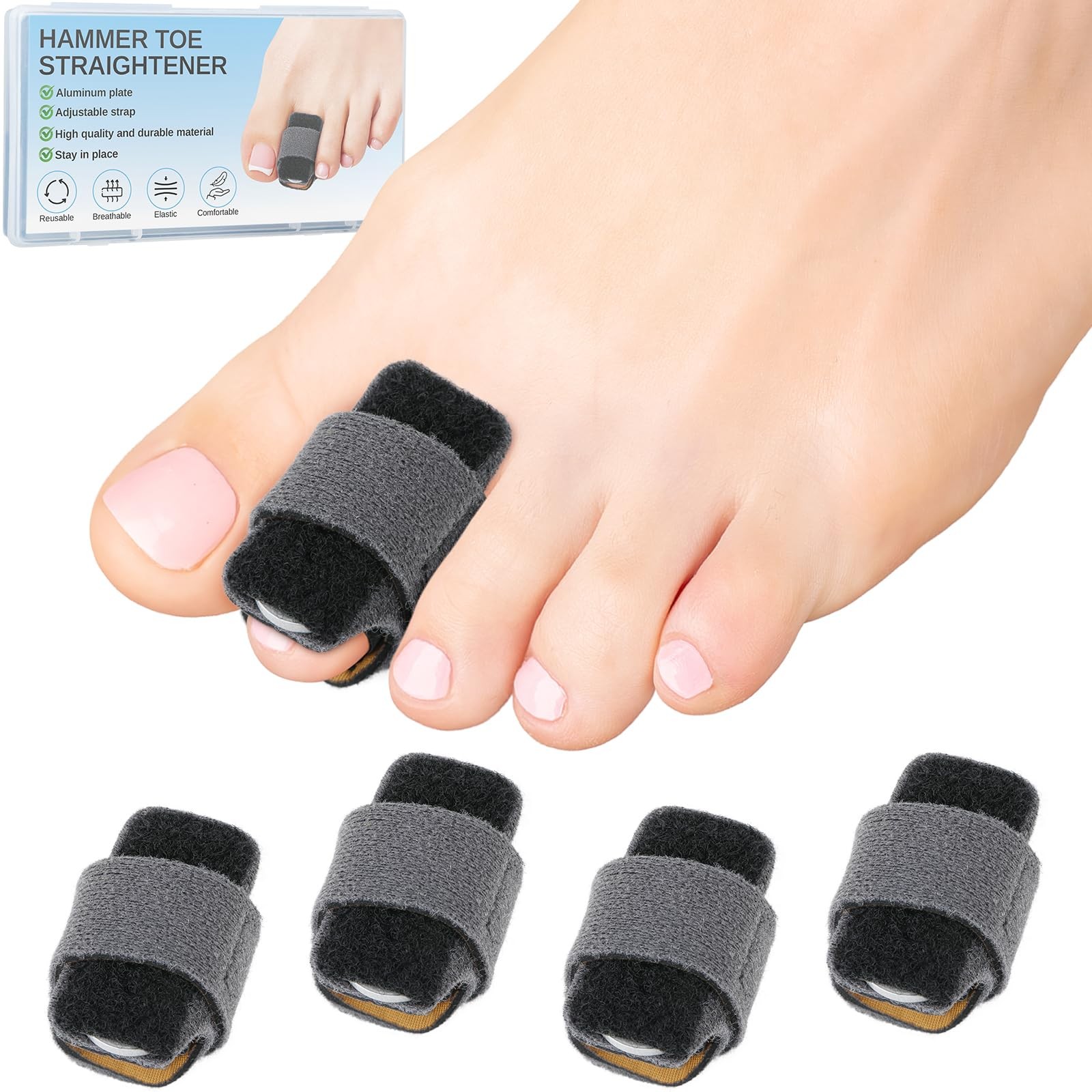 4pcs Hammer Toe Straightener with Aluminum Plate, Adjustable Hammer Toe Corre…
