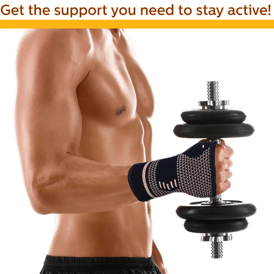 2× Copper Compression Wrist Support Arthritis Glove Carpal Tunnel Pain Relief US