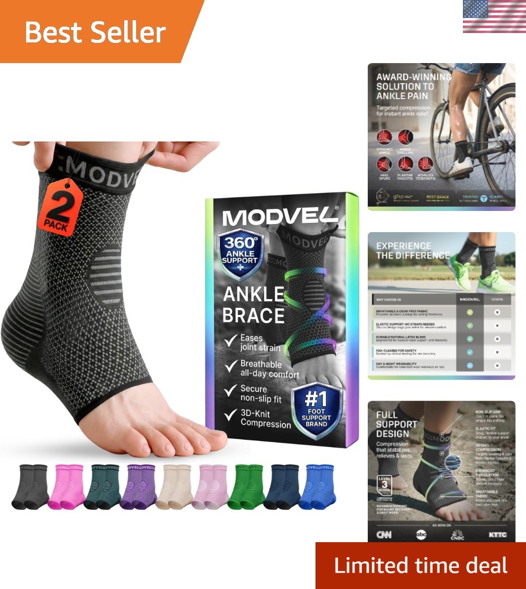 Ankle Compression Sleeve – Relief for Tendonitis & Sports Injuries – Medium