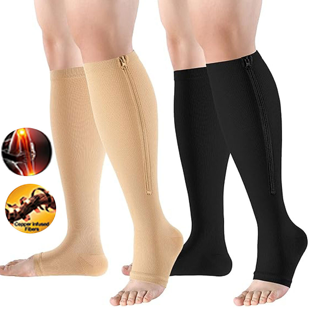 Compression Zip Sox Socks Stretchy Leg Support Zipper Medical Open Toe Socks