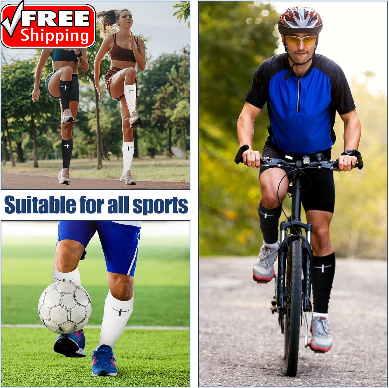 2 Pairs Faith Cross Football Leg Sleeves Scrunch Sports Compression Calf Sleeve
