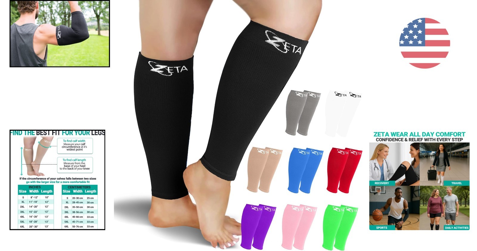 Footless Calf Compression Sleeves – Ideal for Big Calves (2XL-6XL), 15-19 mmHg