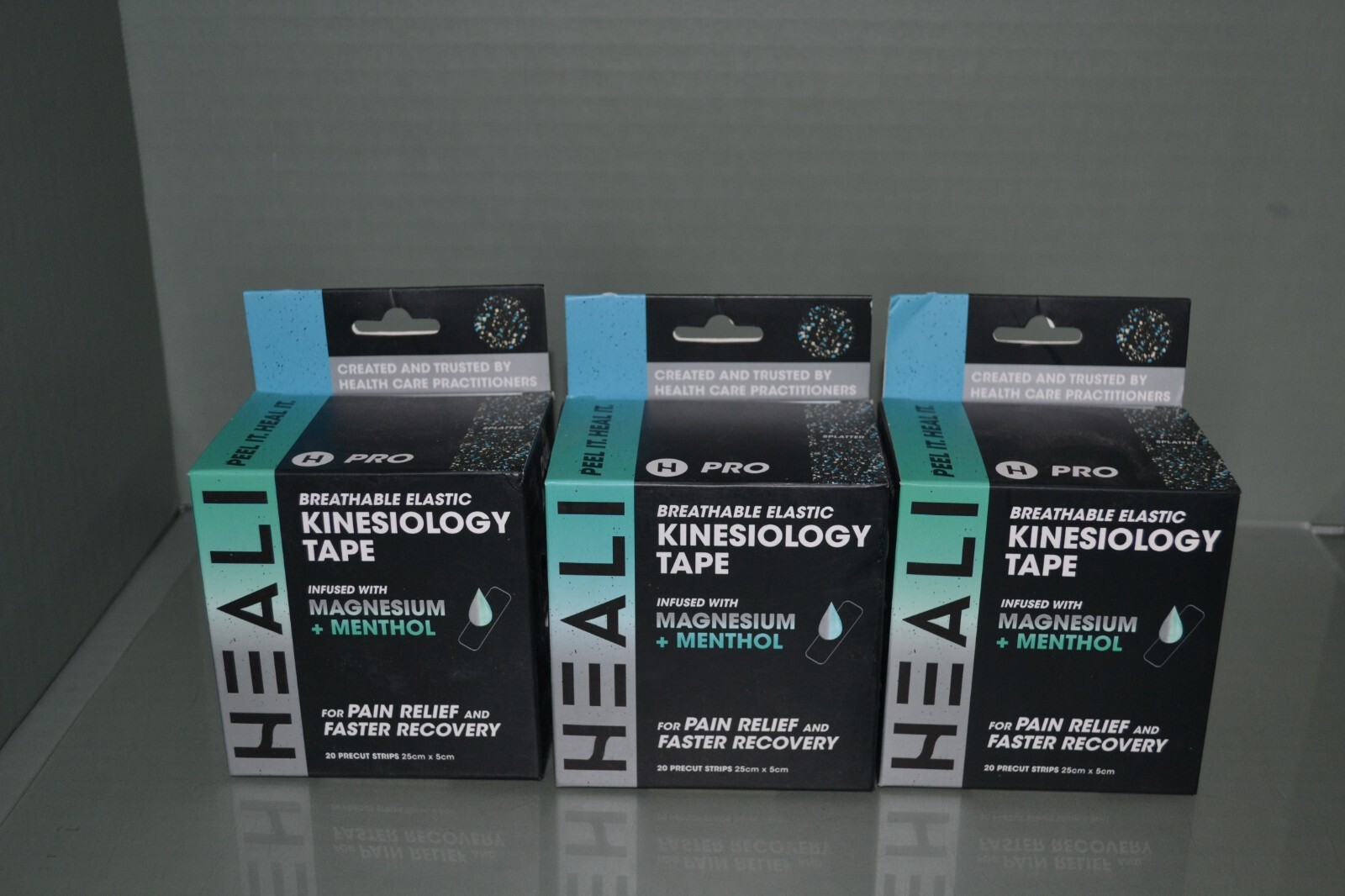 (3) Kinesiology Tape Infused With Magnesium And Menthol, Blue Splatter Strips