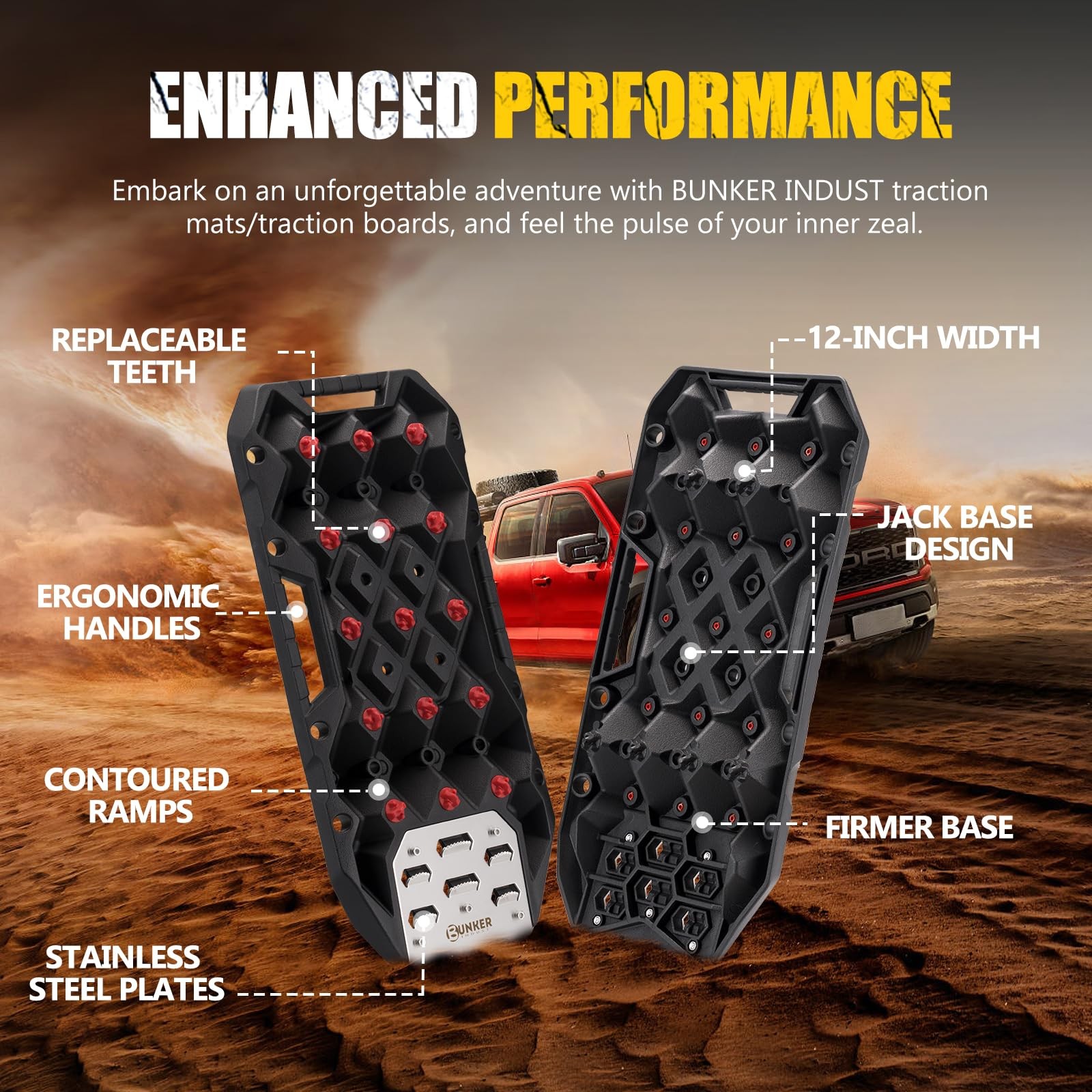 BUNKER INDUST Offroad Traction Boards with Jack Base, Pair Portable Recovery …