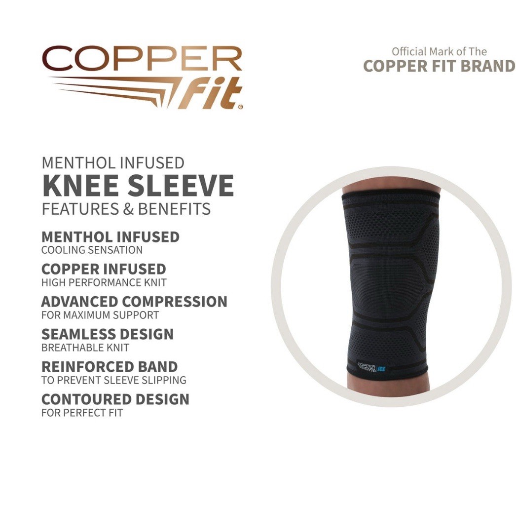 Copper Fit® ICE Compression Knee Sleeve, Menthol Infused, Large/XL, Black 1-Pack