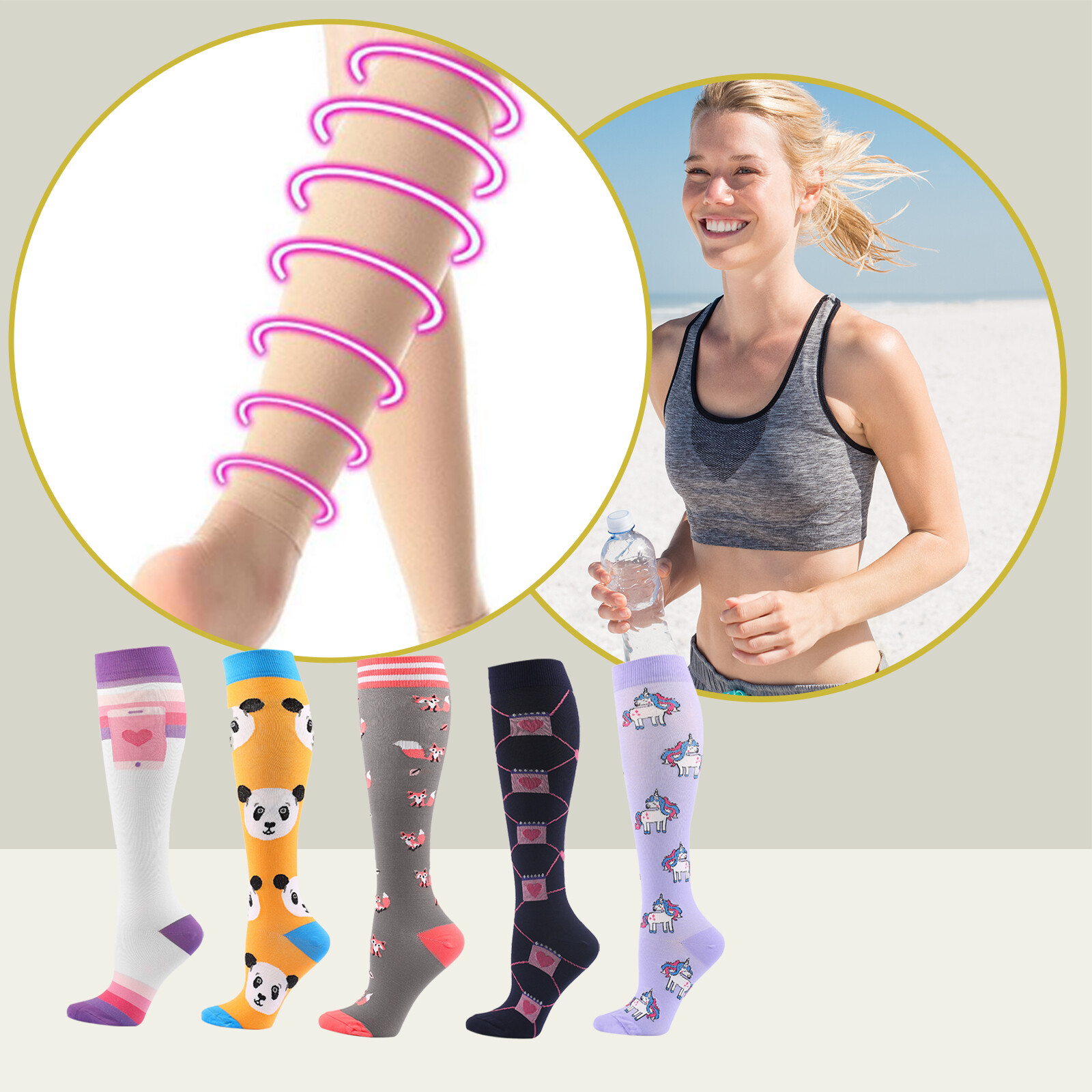 5 Pairs Compression Socks Graduated Support Calf Stockings Womens 20-30 mmHg S/M