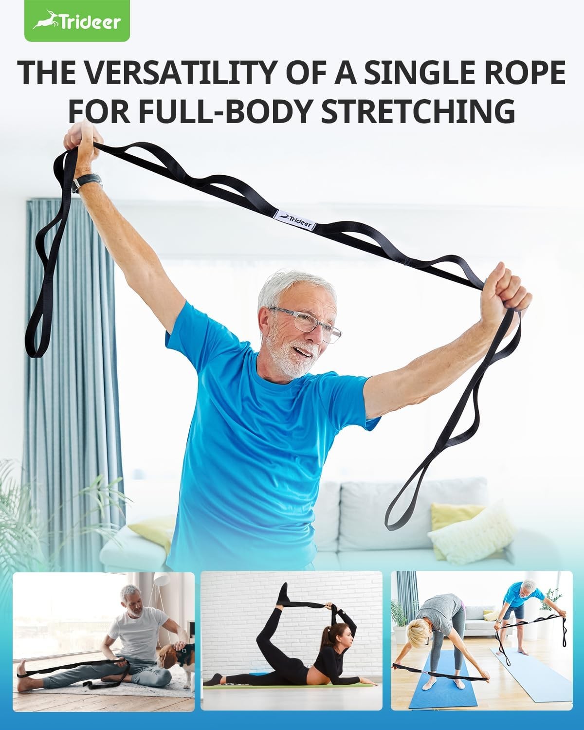 Stretch Strap with Loops for Physical Therapy Yoga Pilates Mobility Rehab