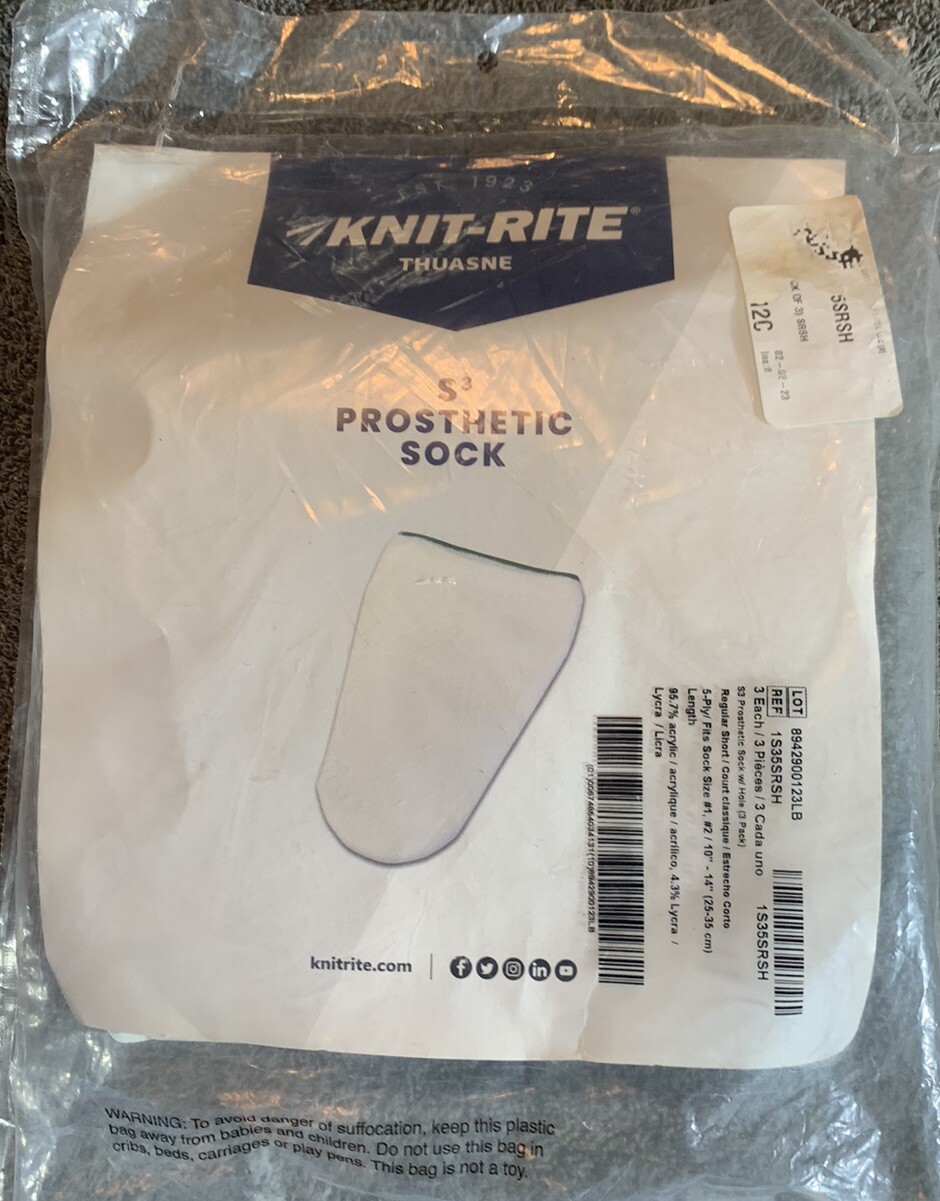 Knit-Rite Prosthetic Sock W/Hole 1S3SRGSH 3 Pack