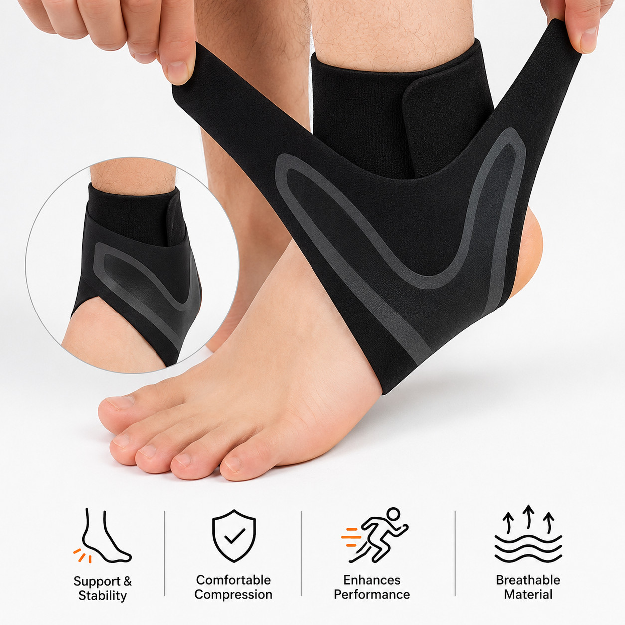 Ankle Brace Support Compression Sleeve Foot Wrap Sports Sprain Pain Relief