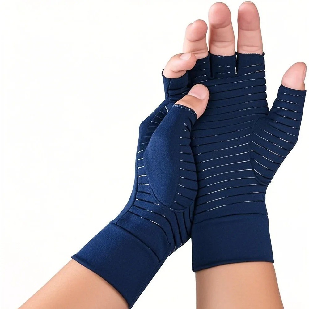 1 Pair Copper Compression Gloves for Arthritis – Open Finger- For Men & Women