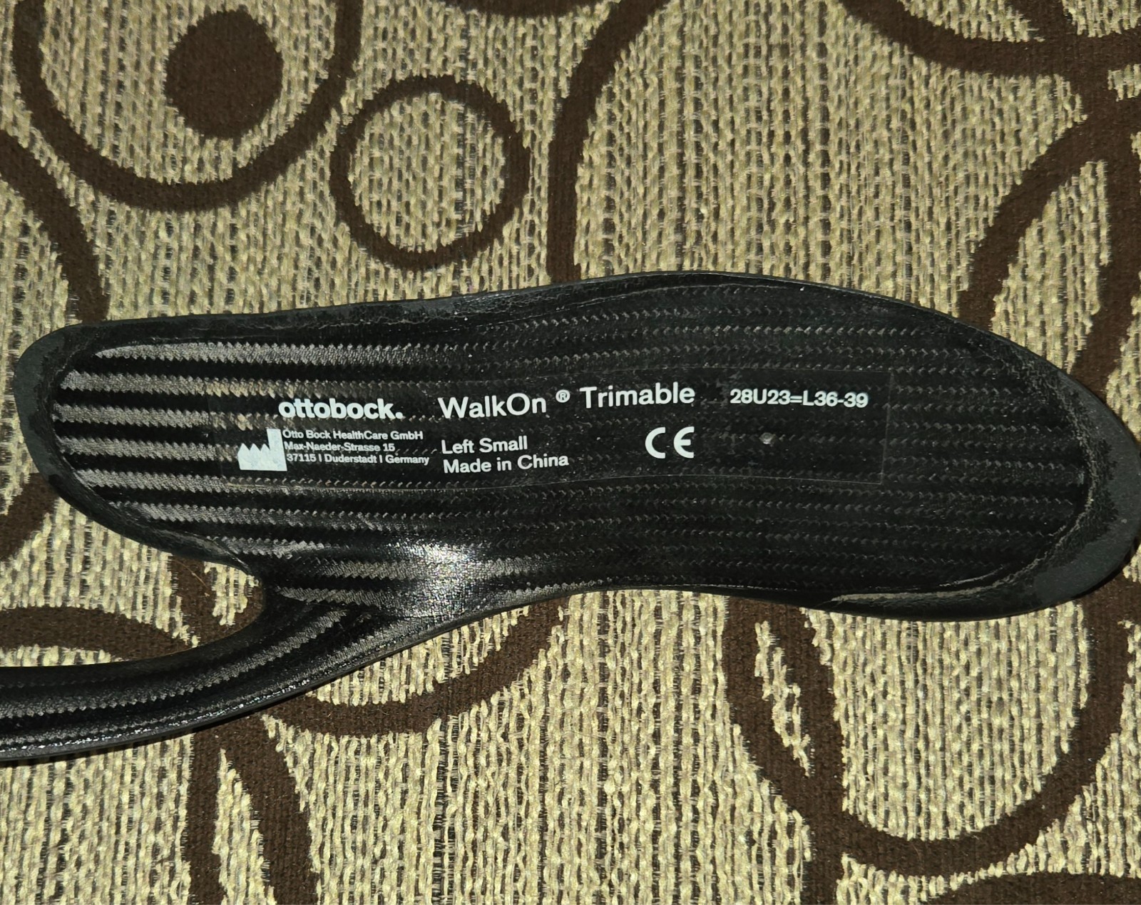 Otto Bock WalkOn Trimable Left Small 28U23=L36-39 Orthosis Brace Carbon