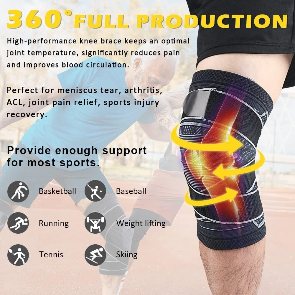 2×Knee Brace Compression Sleeve Support Sport Joint Arthritis Patella Stabilizer