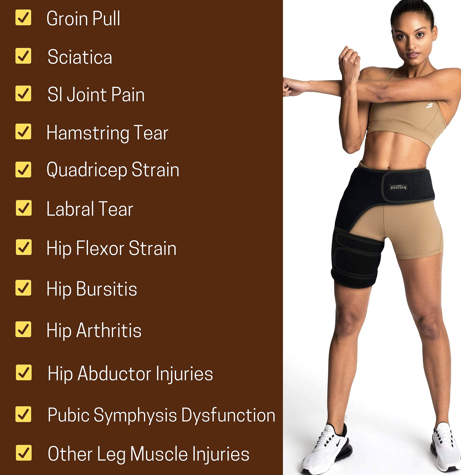 Vriksasana Groin Hip Brace | Sciatica Support Wrap 1 Count (Pack of 1), Black