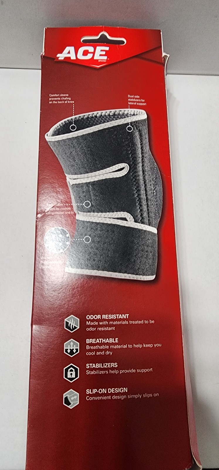 ACE Adjustable Compression Knee Brace w/ Stabilizers, Breathable Gray, Adult