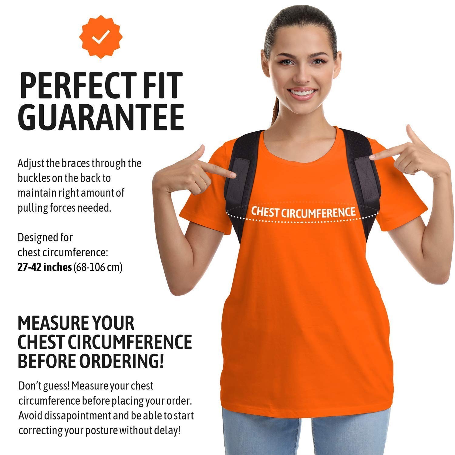 Unisex Adjustable Posture Corrector Under Clothes – Regular Size (32-43 in)