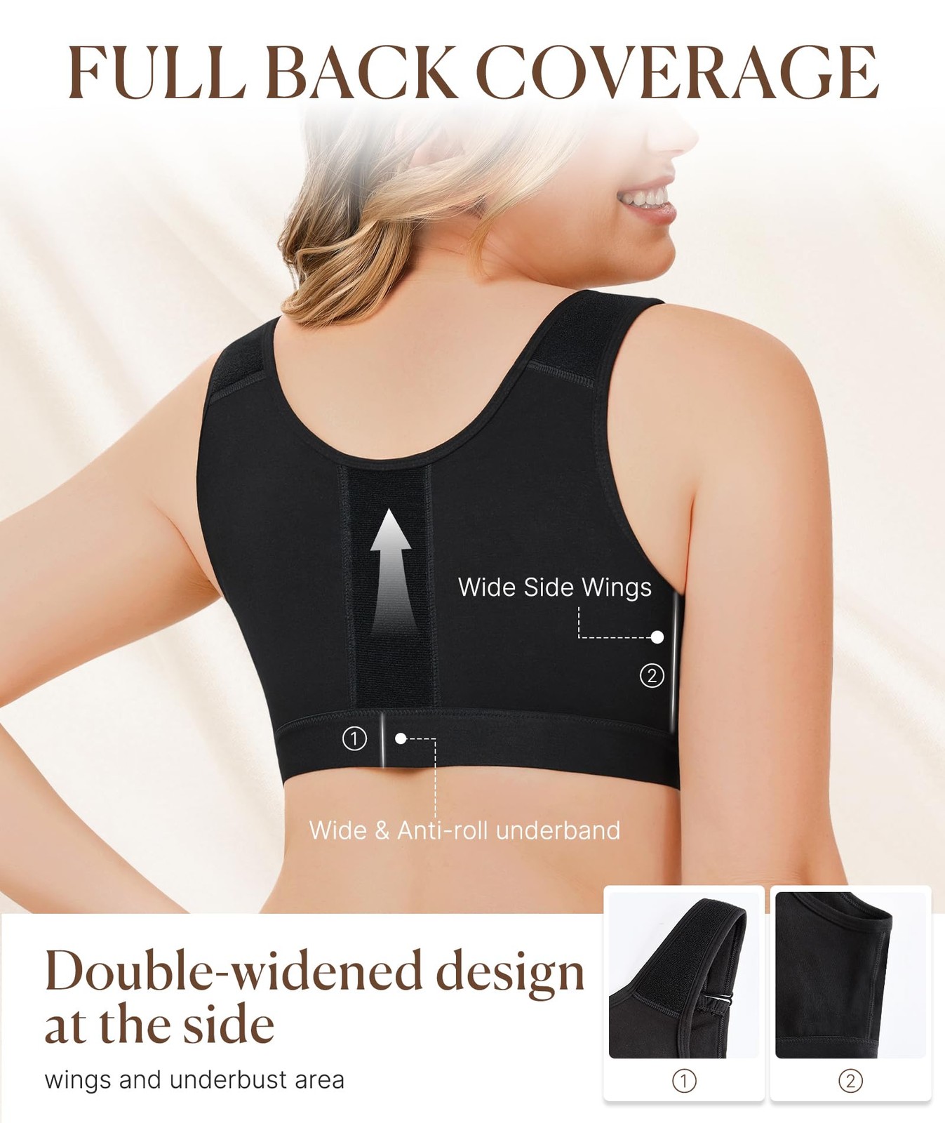 BRABIC Post Surgery Front Closure Mastectomy Bra, Wireless, Black, M