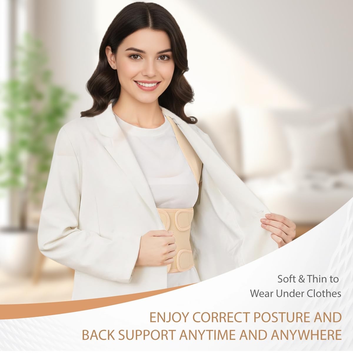 HUENIMY Posture Corrector Full Back Brace Adjustable Back Support – Beige Small