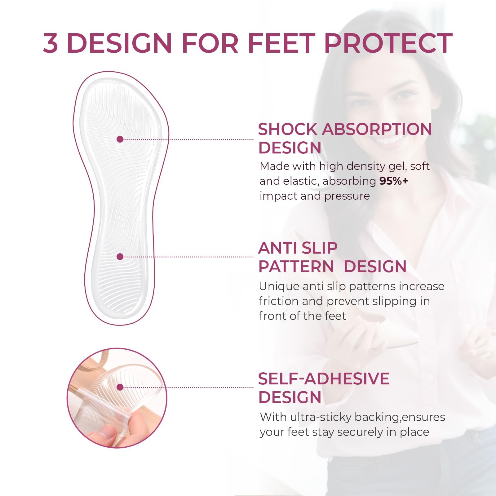 High Heel Cushion Inserts Women – (3 Pairs) Welnove 3/4 Invisible Insoles