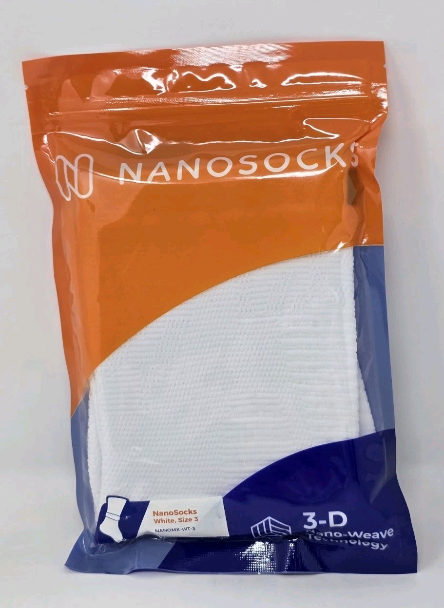 Nanosocks Socks 3D Nano-Weave Technology Nanomx-WT-3 White Size 3 NEW