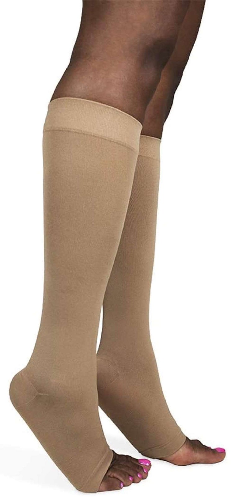 SIGVARIS Style Soft Opaque Open Toe Knee-High Socks 15-20 Nude SL Small Long