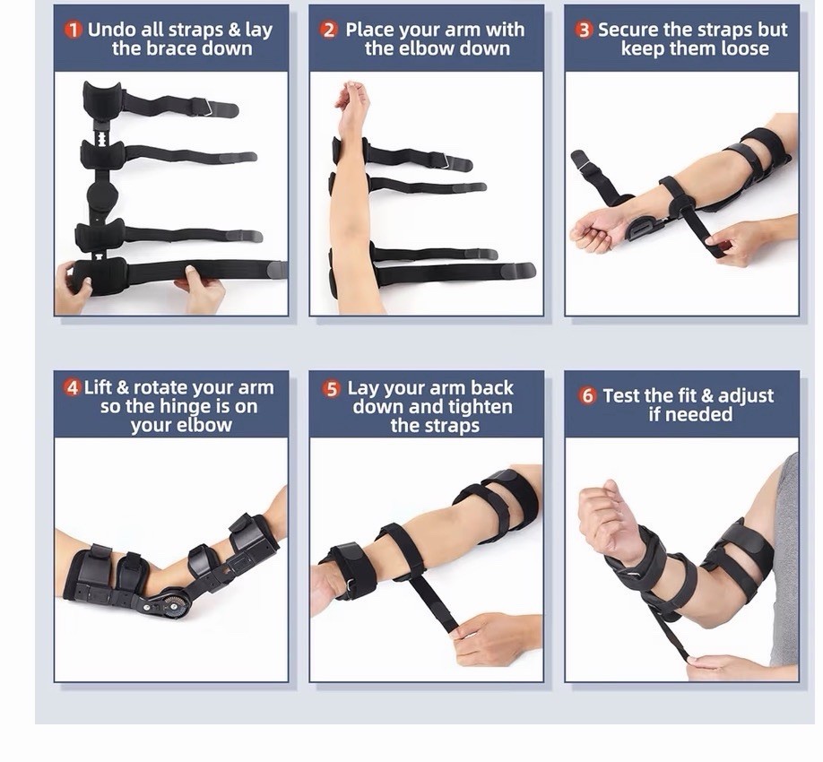 Hinged ROM Elbow Brace Adjustable Post OP Elbow Support, Fits Men & Women (Left)