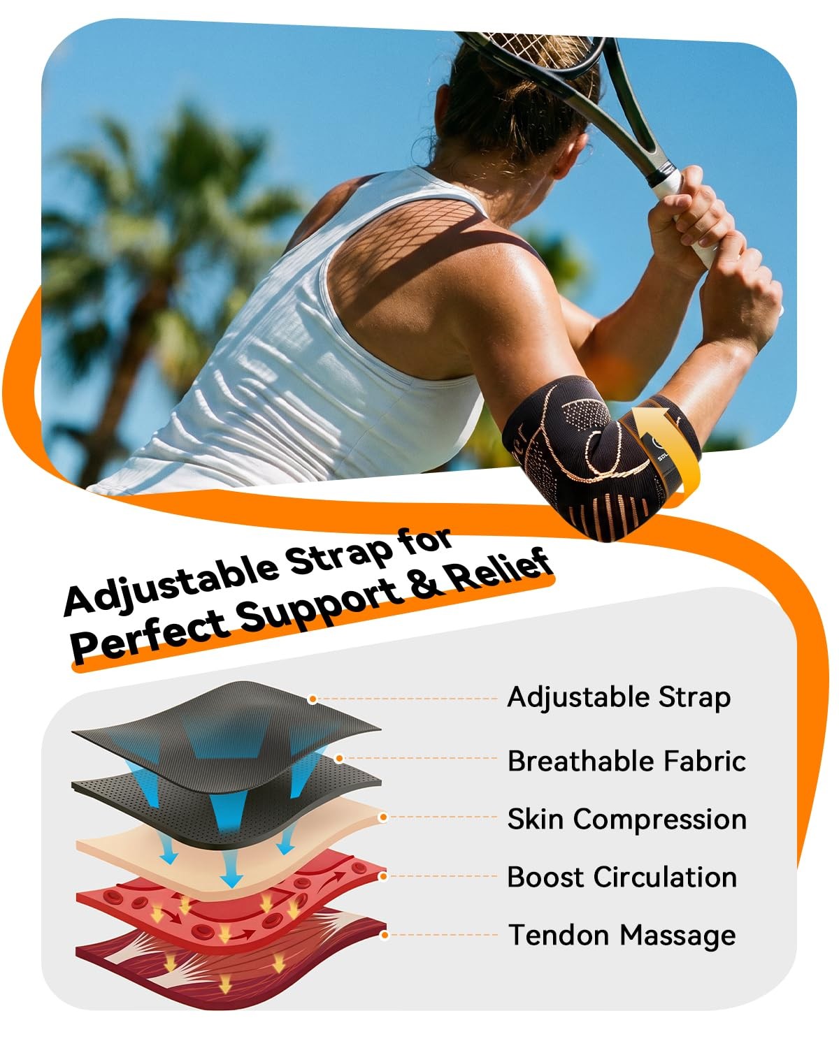Copper Elbow Compression Sleeve with Adjustable Strap [Medical-Grade ＆ Target…