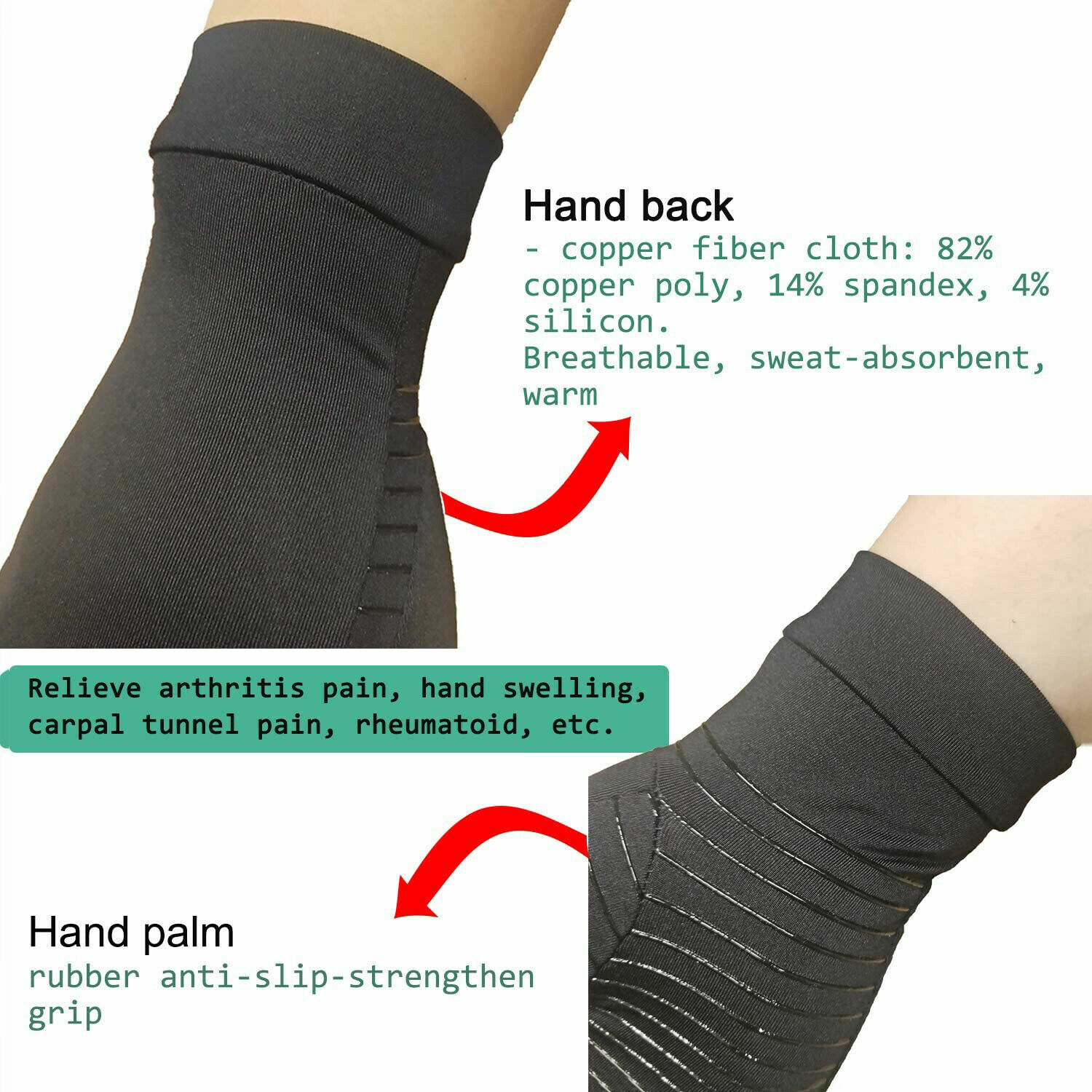 Copper Compression Arthritis Gloves Men Women Half Finger Pain Relief Gloves