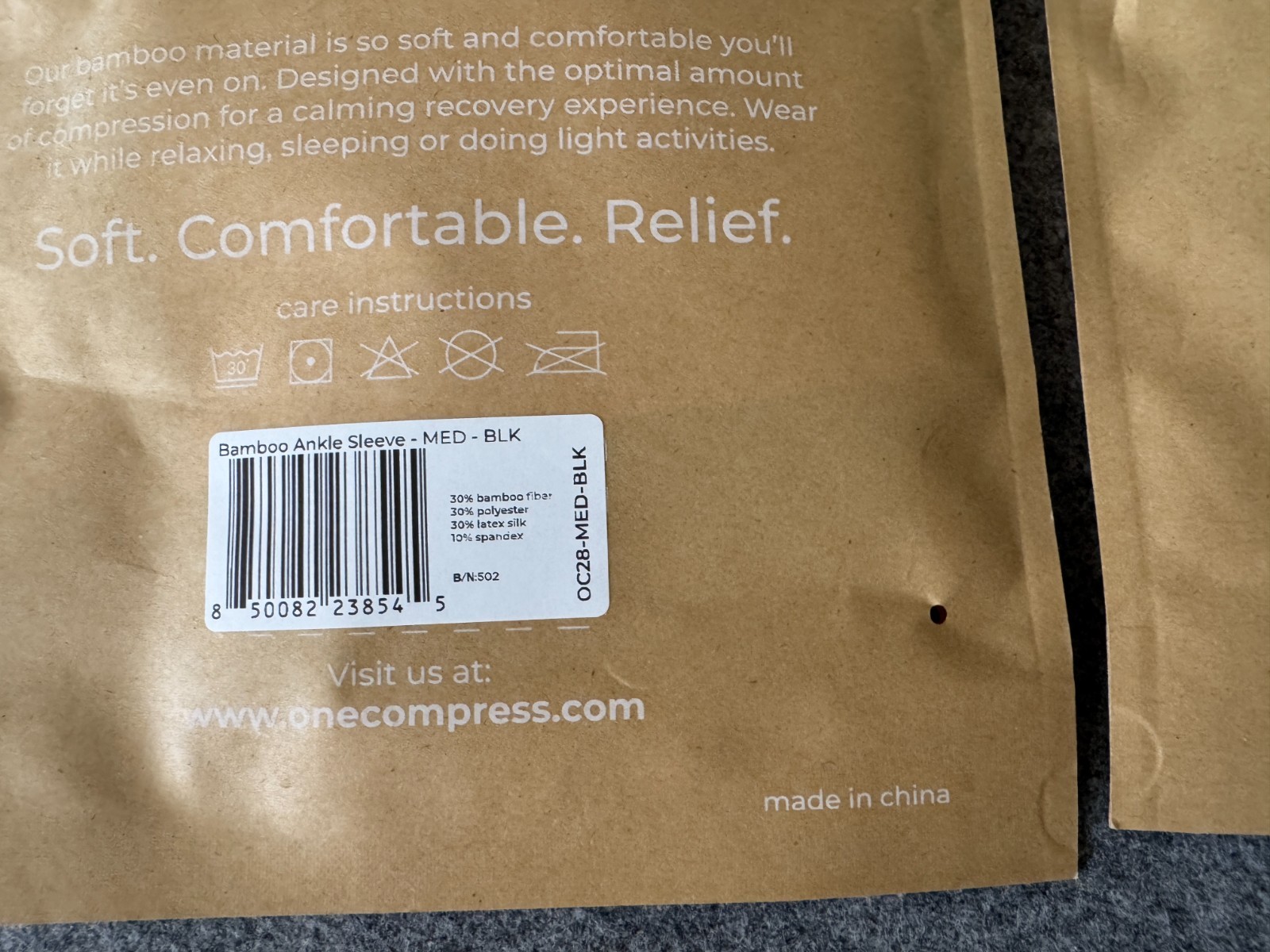 OneCompress Bamboo TWO Ankle Sleeve Size Medium New One Compress
